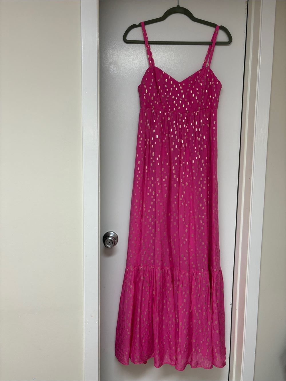 Lilly Pulitzer Hot Pink Maxi Dress with Gold Dot Print
